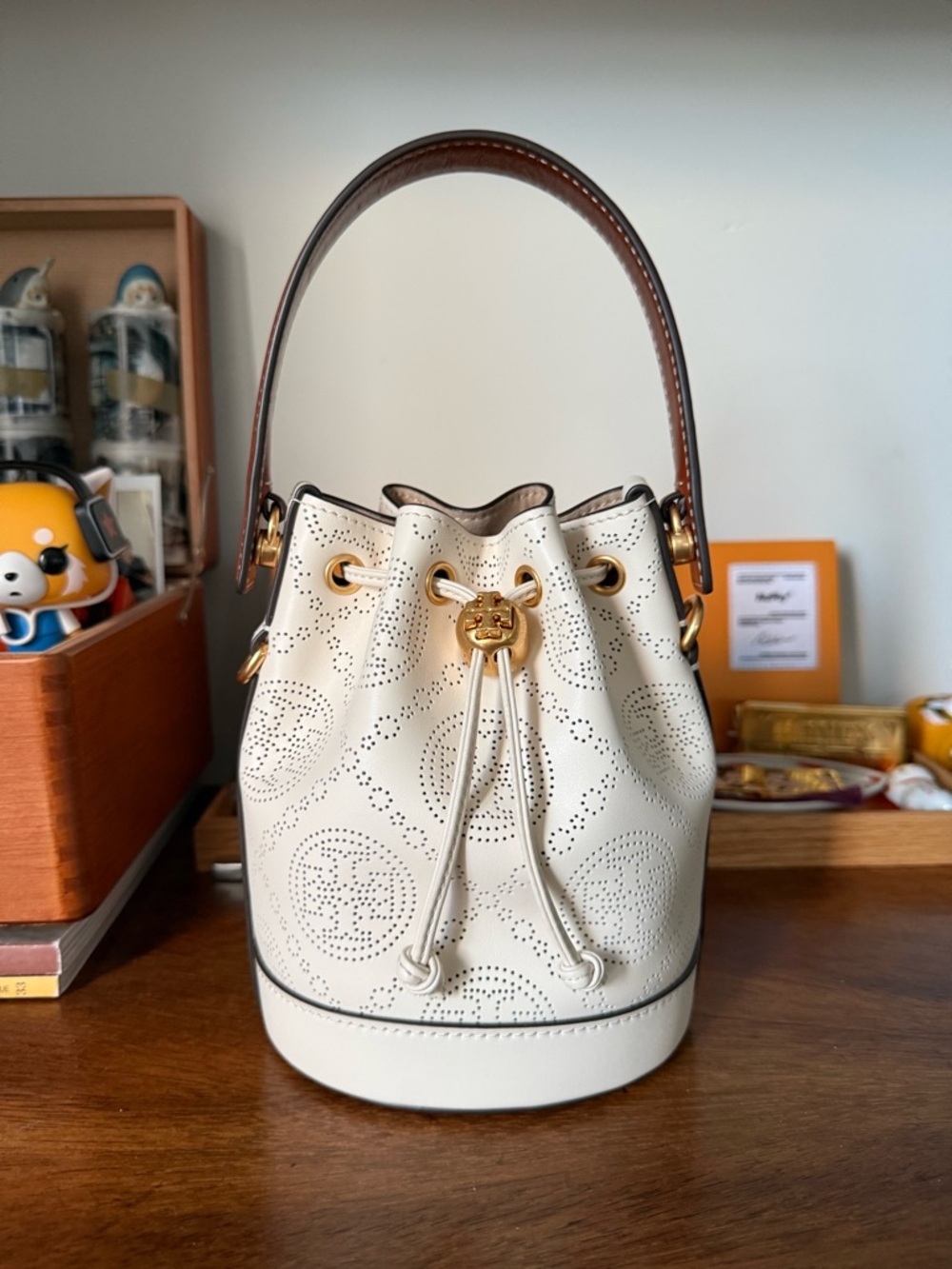 Tory Burch Mini T Monogram Perforated Bucket Bag NWOT - Picture 1 of 8